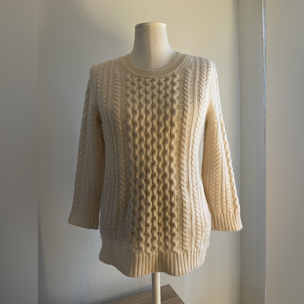 J. Crew Women’s Cream Cable-Knit Crewneck Sweater 100% Wool | Size S
